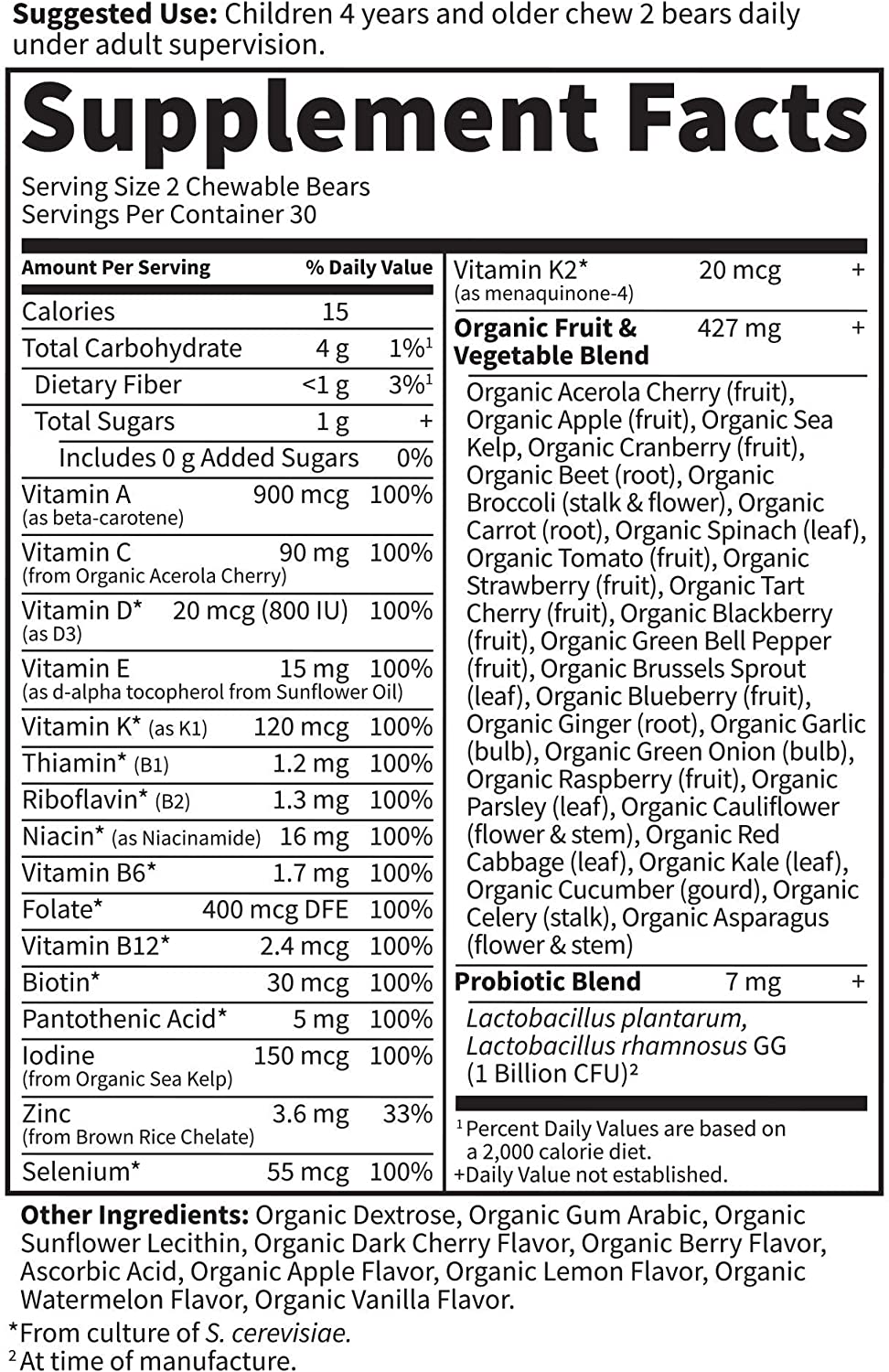 Garden of Life Vegetarian Multivitamin Supplement For Kids, Vitamin Code Kids Chewable Raw Whole Food Vitamin With Probiotics, 60 Chewable Bears جاردين أوف لايف فيتامين كود طعام خام كامل قابل للمضغ مع البروبيوتيك للأطفال 60 دببه قابلة للمضغ - Image 8