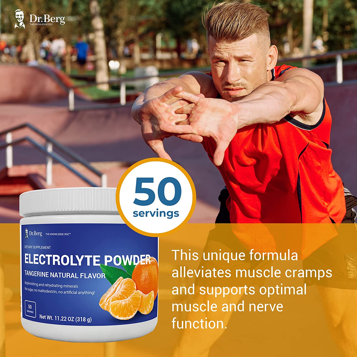 Dr. Berg's Electrolyte Powder, High Energy, Replenish & Rejuvenate Your Cells, 50 Servings دكتور بيرج، مسحوق الألكتروليت الأصلى، الغنى بالعناصر المعدنية لزيادة إنتاج الطاقة و حفظ توازن العناصر فى الخلايا ،بطعم اليوسفى الطبيعى العضوى الرائع، 50جرعة - Image 2