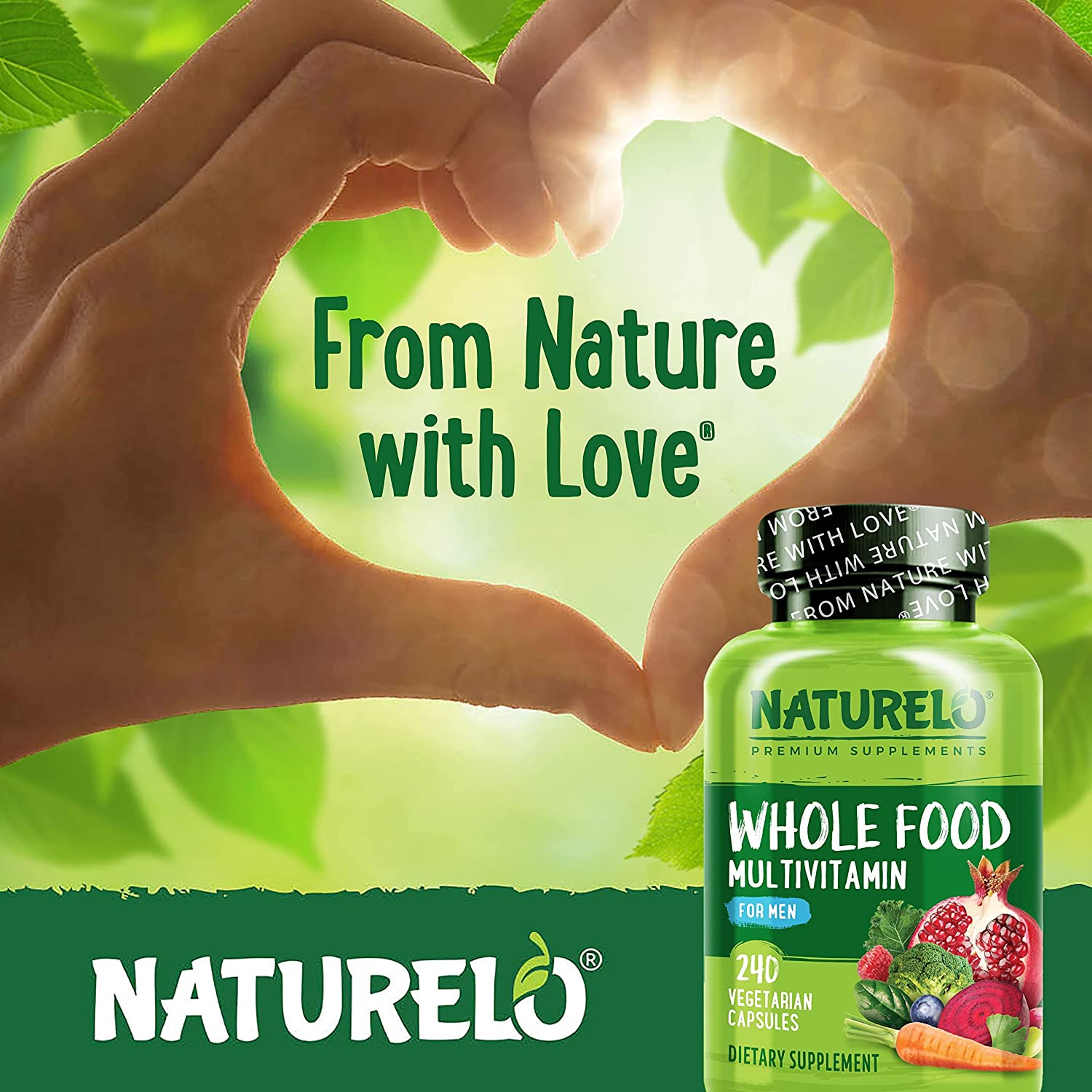 NATURELO Whole Food Multivitamin for Men - Vitamins, Minerals, Antioxidants, Organic Extracts - Vegetarian - for Energy, Brain, Heart, Eye Health - 240 Vegan Capsules ناتشريلو طعام كامل فيتامينات ومعادن متعددة نباتية وعضوية للرجال ، لصحة القلب والمخ والعين وإنتاج الطاقة ، 240 كبسولة نباتية - Image 5