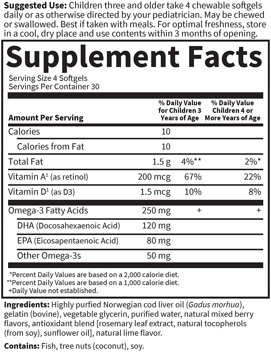 Garden of Life Fish Oil Omega 3 for Kids - Oceans Kids DHA Cod Liver Oil Chewable Softgels - Berry Lime, 120mg, EPA, Vitamin A, D3 - Sugar Free Fish Oil Supplement, Multi, 120 Count - Image 5