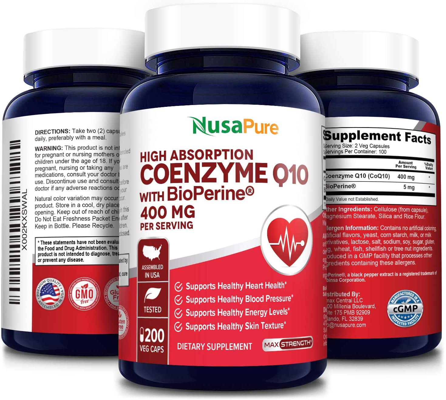 Nusapure CoQ10 400 mg , Antioxidant & Heart health , 200 Capsulesنوزابيور مساعد الأنزيم كيو 10 400 مجم ، لصحة القلب ولدعم ضغط الدم 200 كبسولة - Image 4