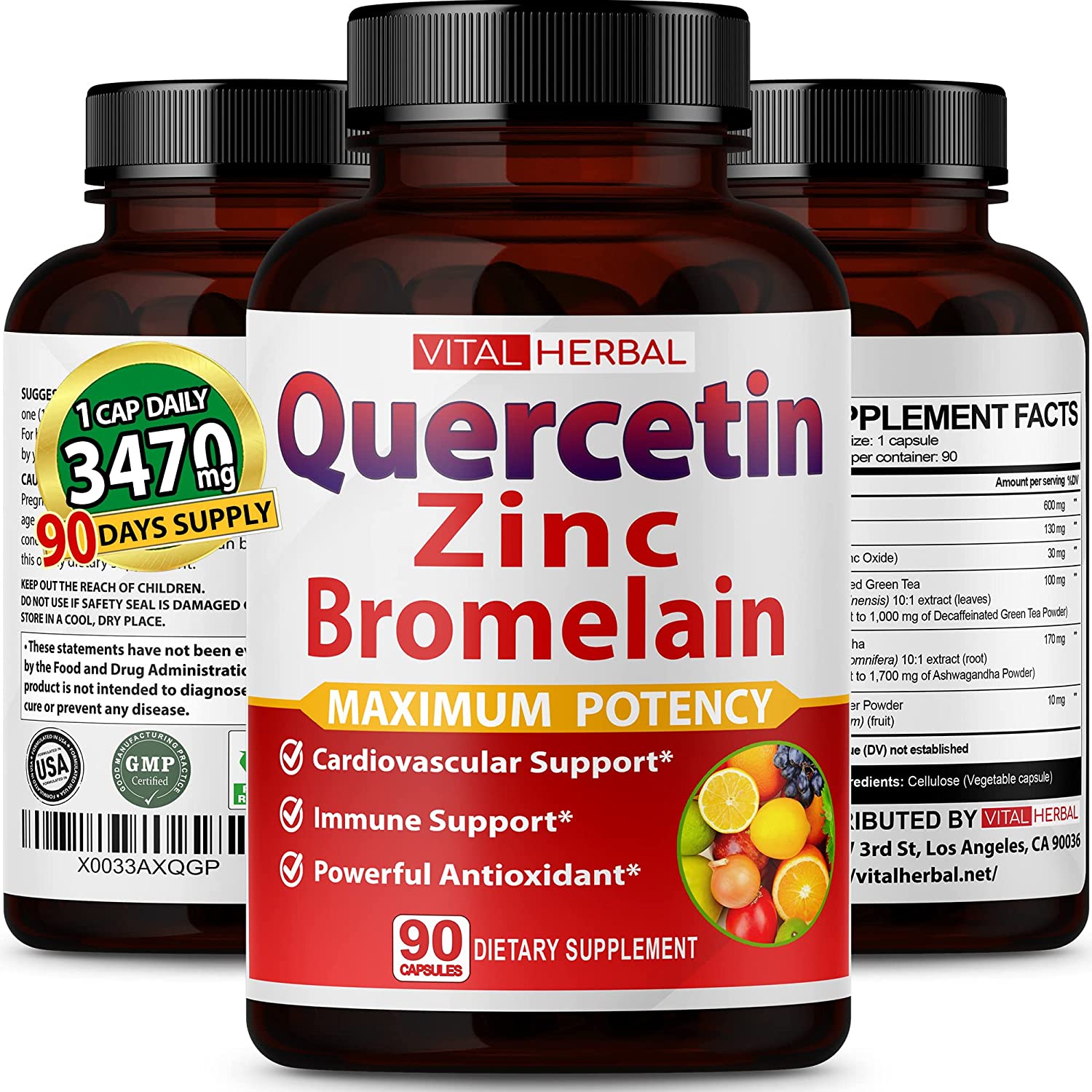 Premium High Purity Quercetin 98% with Bromelain Capsules Equivalent to 3470 mg - Maximum Potency with Green Tea Ashwagandha - Supports Overall Health Strength Energy - 90 Days Supply - Image 8