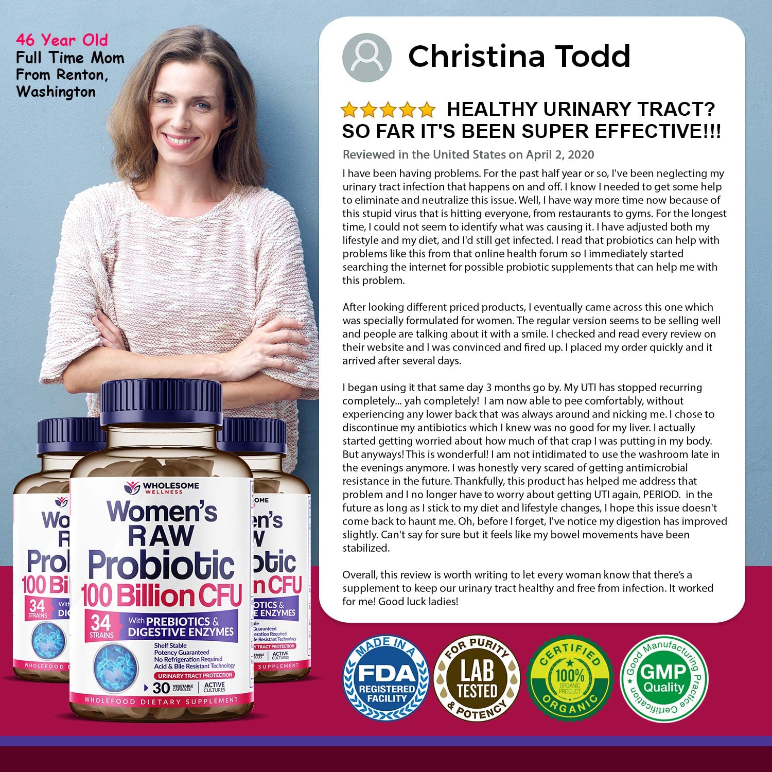 Wholesome Wellness Dr. Formulated Raw Organic Probiotics for Women – 100 Billion CFU – 30 Capsules - Image 3