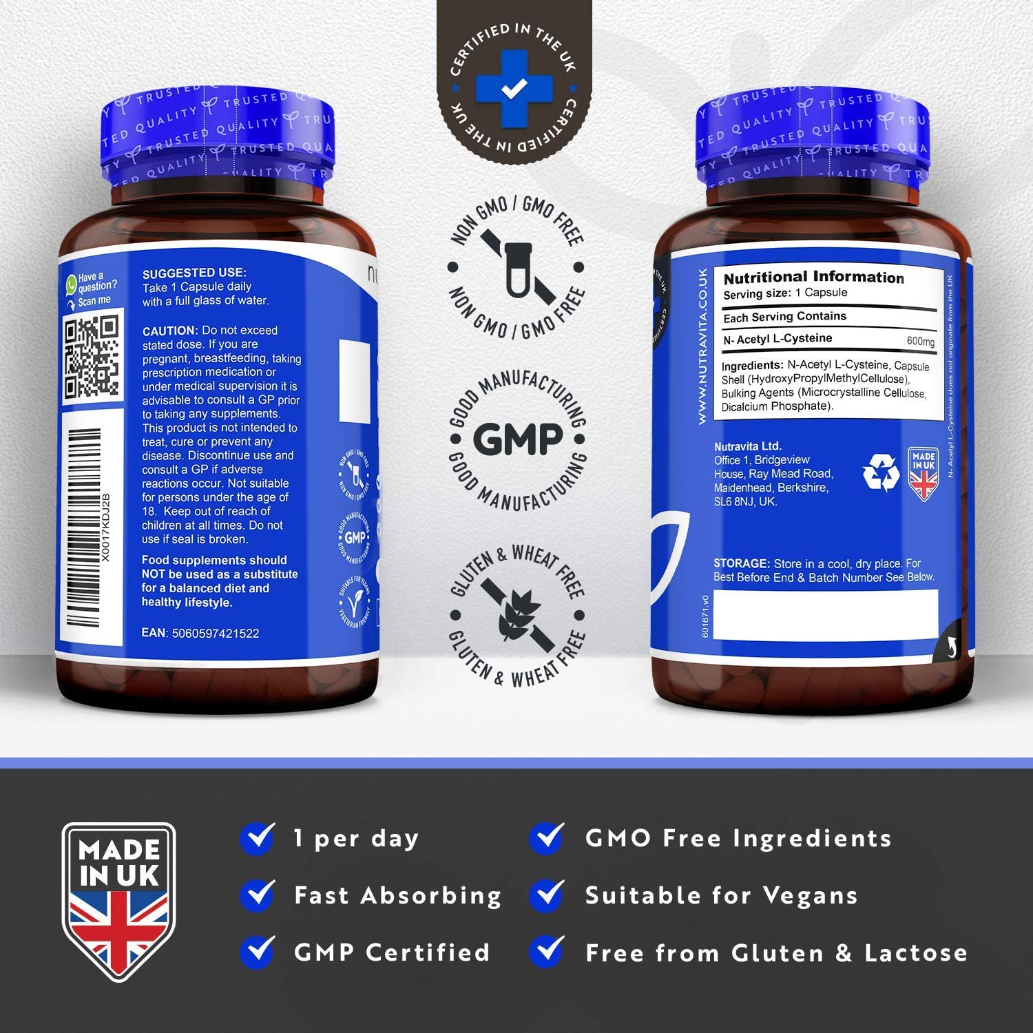 Nutravita NAC N-Acetyl-Cysteine 600mg,150 Capsules ان _أسيتيل سيستايين 600 مجم، 150 كبسولة - Image 3