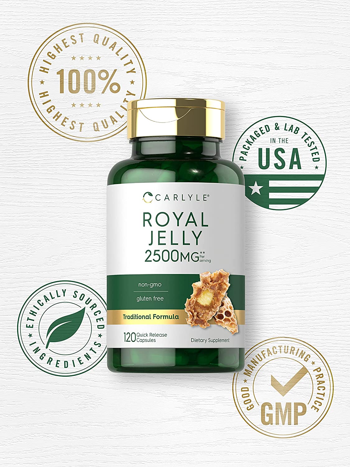 Carlyle Royal Jelly Capsule | 2500mg | 120 Count كبسولات غذاء ملكات النحل 2500 مجم ، 120 كبسولة - Image 4