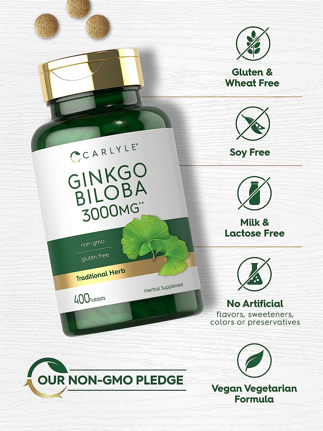 Carlyle Ginkgo Biloba 3000mg | 400 Tablets | Vegetarian Supplement | Non-GMO, Gluten Free - Image 6