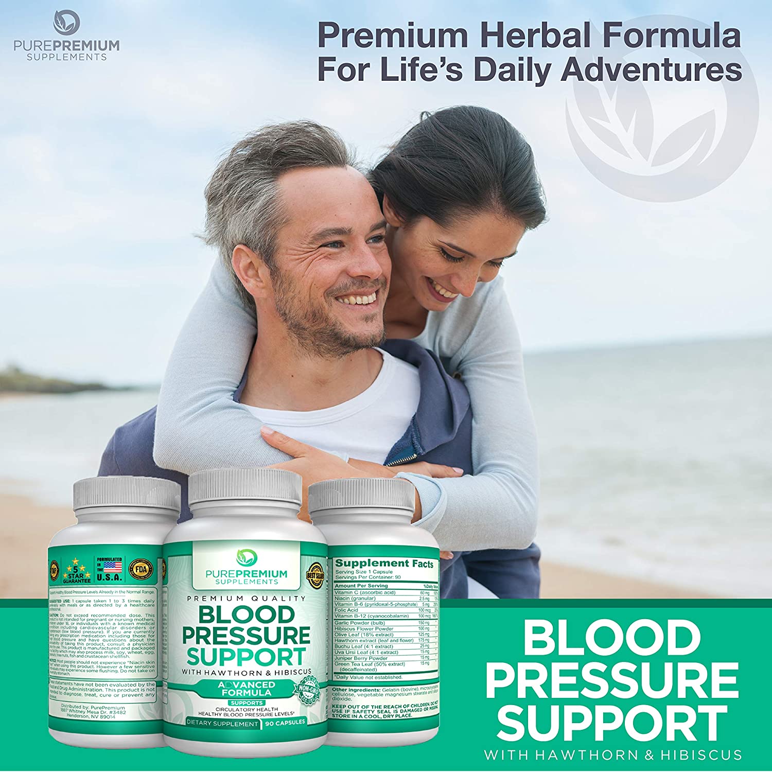 PurePremium Blood Pressure Support with Hawthorn & Hibiscus - for Cardiovascular & Circulatory Health - 90 Capsules<br/>مكمل داعم لضغط الدم مع الزعرور والكركديه _ مضاد طبيعى لإرتفاع ضغط الدم ، و لصحة القلب والأوعية الدموية والدورة الدموية ، 90 كبسولة - Image 6