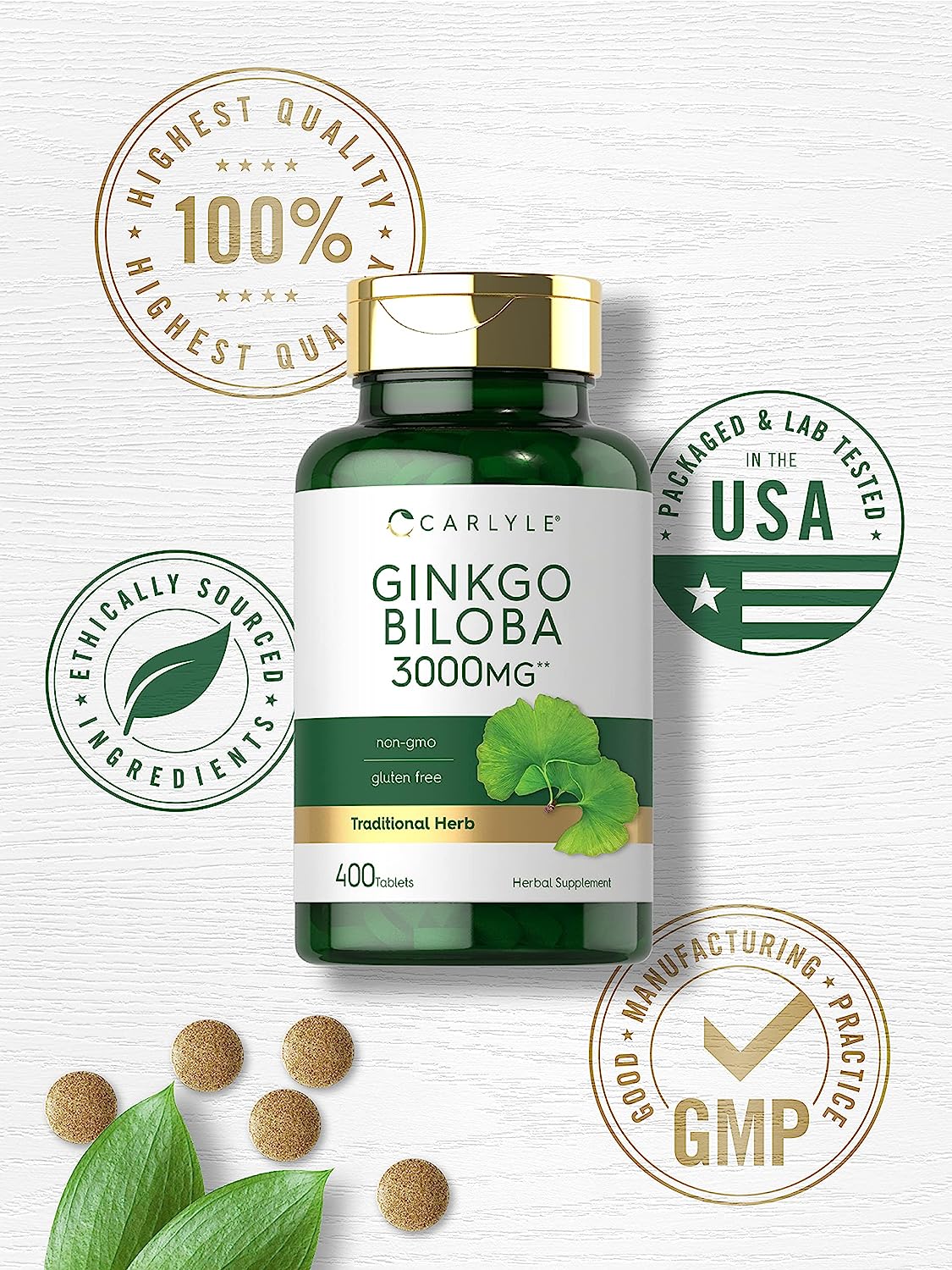 Carlyle Ginkgo Biloba 3000mg | 400 Tablets | Vegetarian Supplement | Non-GMO, Gluten Free - Image 5