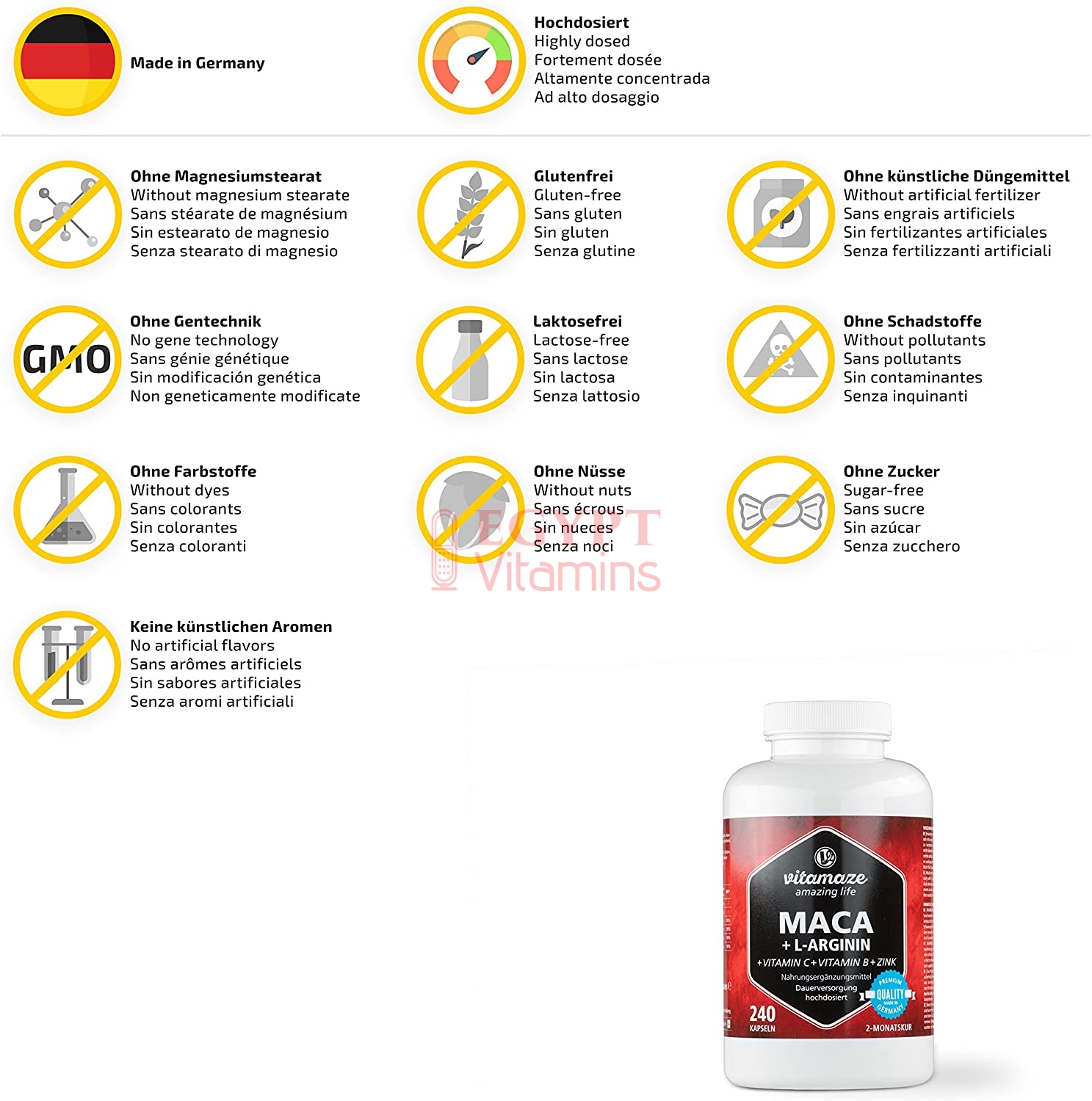 Vitamaze Maca 4000 mg + L-Arginine 1800 mg + Zinc, 240 Capsules - Image 3