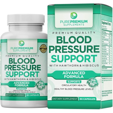 PurePremium Blood Pressure Support with Hawthorn & Hibiscus - for Cardiovascular & Circulatory Health - 90 Capsulesمكمل داعم لضغط الدم مع الزعرور والكركديه _ مضاد طبيعى لإرتفاع ضغط الدم ، و لصحة القلب والأوعية الدموية والدورة الدموية ، 90 كبسولة
