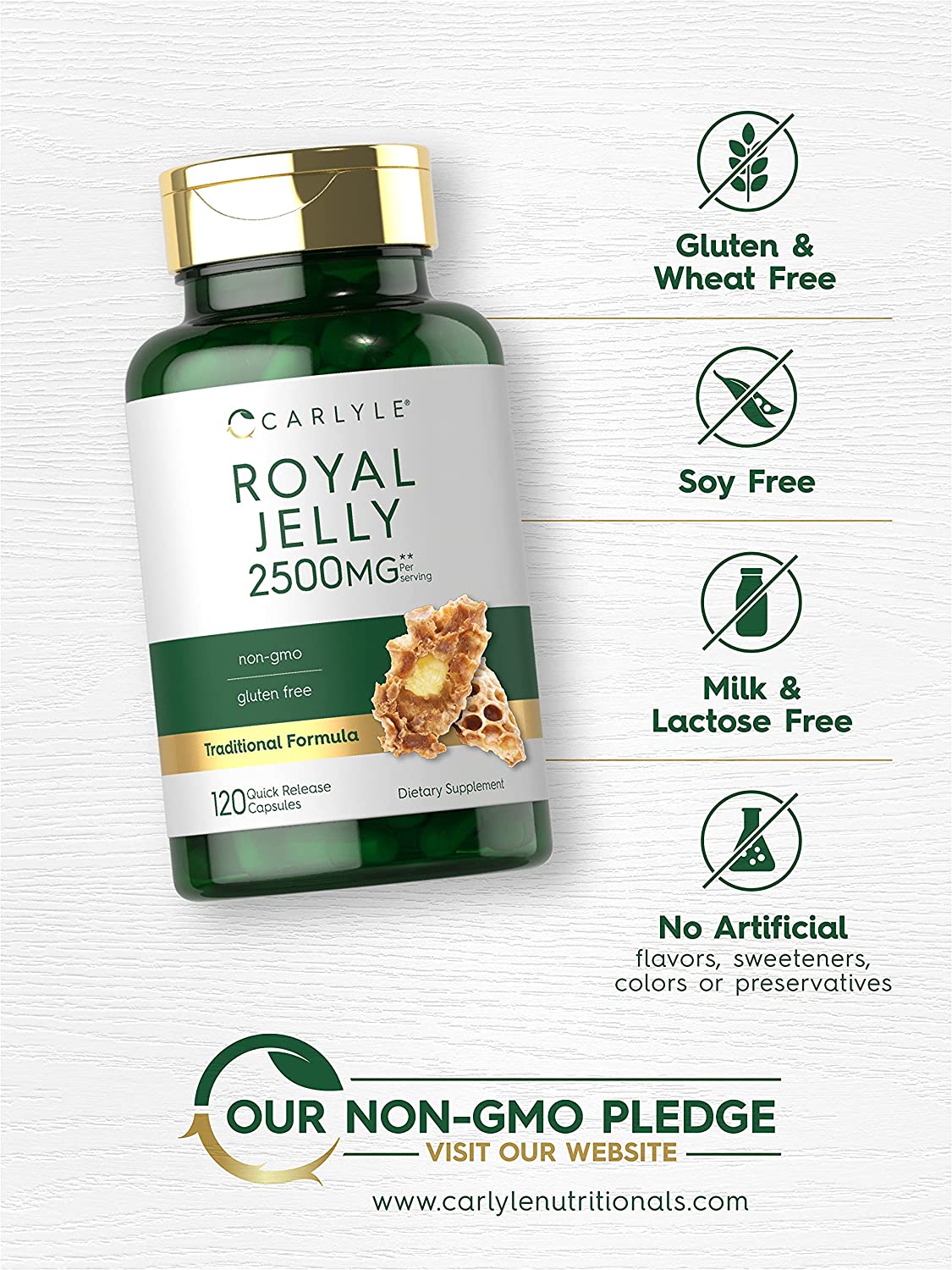 Carlyle Royal Jelly Capsule | 2500mg | 120 Count كبسولات غذاء ملكات النحل 2500 مجم ، 120 كبسولة - Image 3