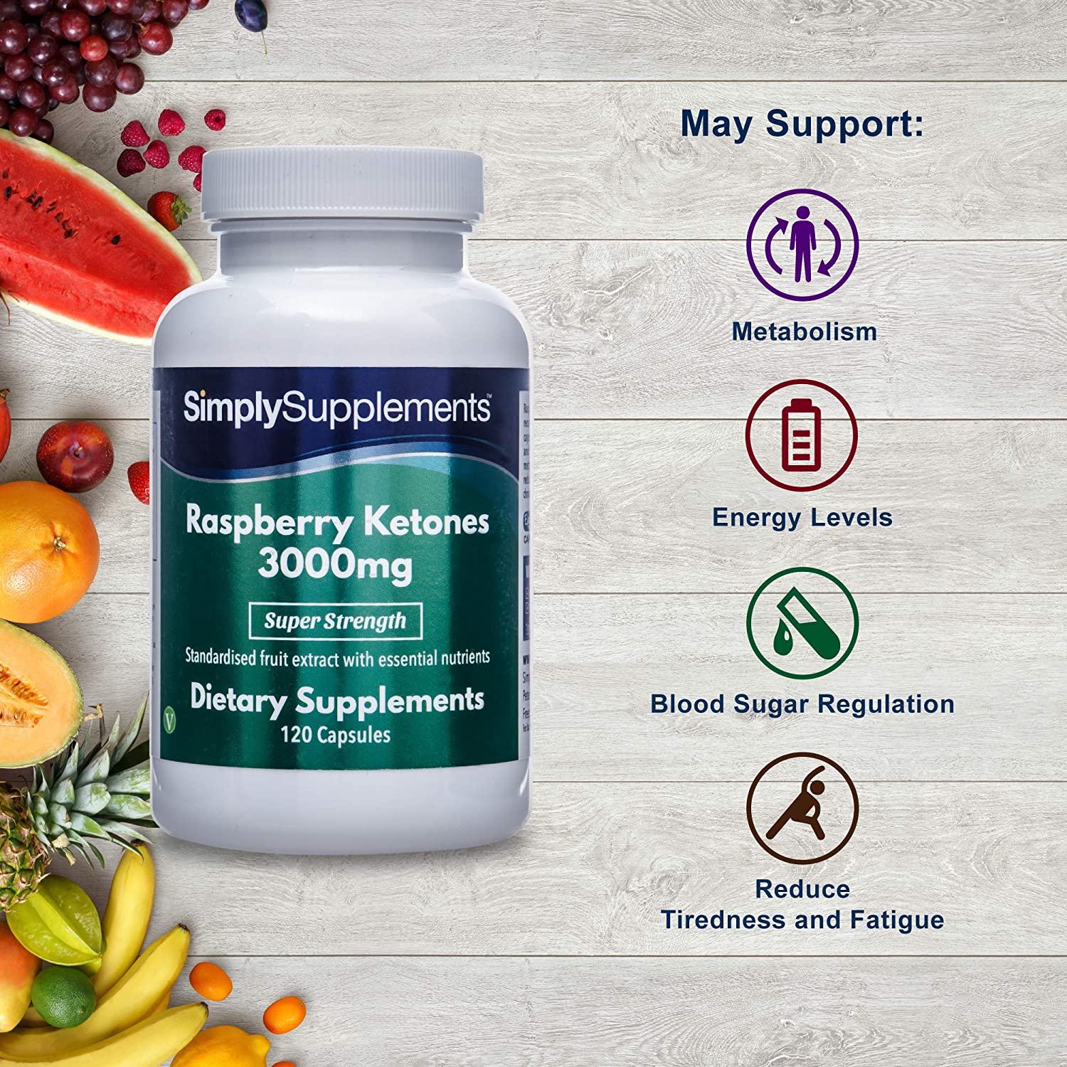 Simply Supplements Raspberry Ketones 3000mg – 120 Capsules - Image 2