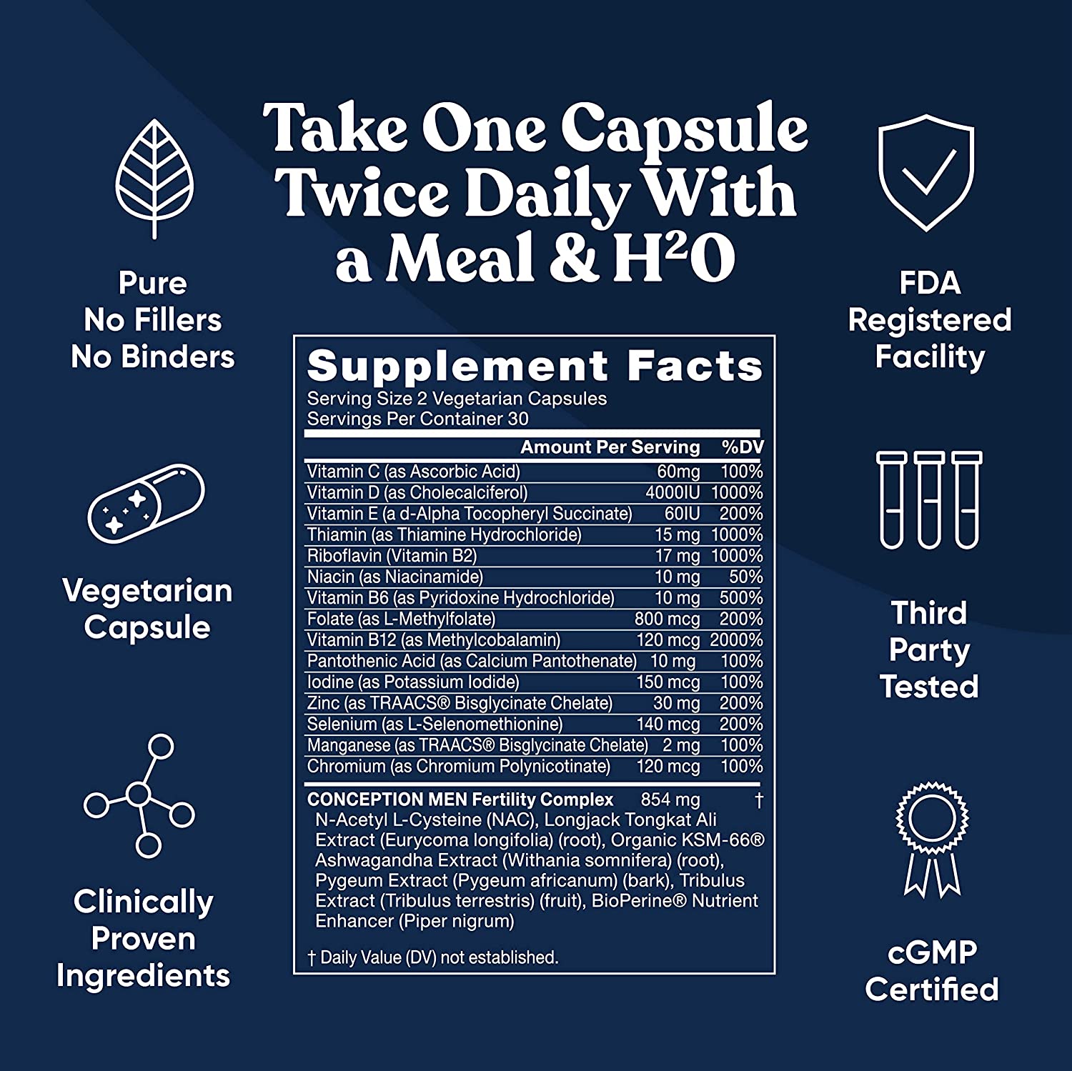 Eu Natural Conception Men Fertility Vitamins – Male Optimal Count, Motility Strength, Healthy Volume Production – Zinc, Folate, Ashwagandha Pills – 60 Vegetarian Soft Capsules فيتامينات الخصوبة للرجال ، مع الزنك وحمض الفوليك والأشواجندا ، لزيادة الخصوبة ، و تحسين الصحة الإنجابية ، 60 كبسولة نباتية - Image 2