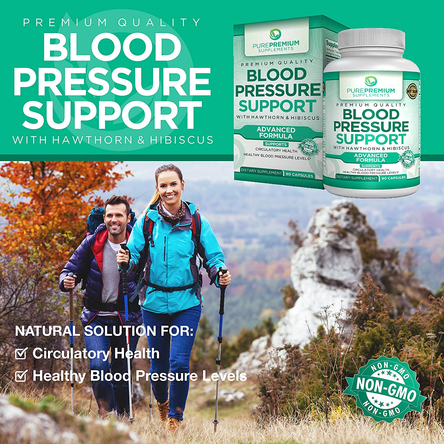 PurePremium Blood Pressure Support with Hawthorn & Hibiscus - for Cardiovascular & Circulatory Health - 90 Capsules<br/>مكمل داعم لضغط الدم مع الزعرور والكركديه _ مضاد طبيعى لإرتفاع ضغط الدم ، و لصحة القلب والأوعية الدموية والدورة الدموية ، 90 كبسولة - Image 5