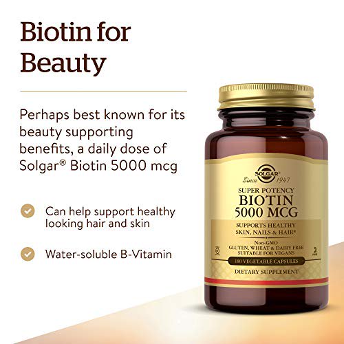 Solgar Biotin 5000 mcg, Promote Healthy Skin, Nails &Hair - Supports Energy Production,180 Capsules <br/> سولجار بيوتين طبيعى تركيز 5000 مجم،لصحة الشعر والبشرة والأظافر،180 كبسولة - Image 7