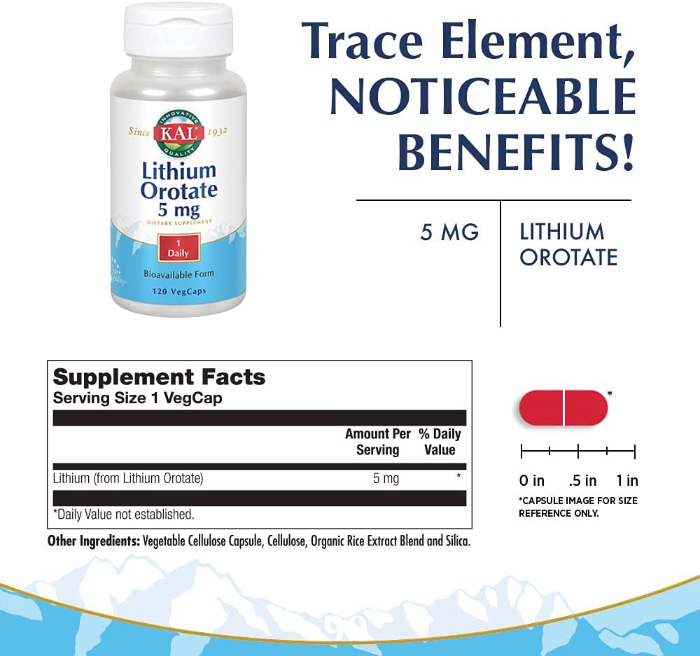 KAL Lithium Orotate 5mg. Natural Support for Emotional Balance, Ingredients