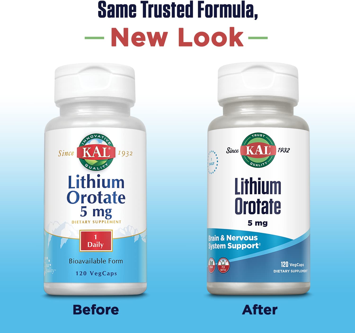 KAL Lithium Orotate 5mg. Natural Support for Emotional Balance, New look