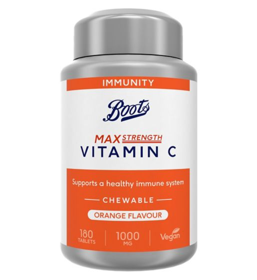 Boots Vitamin C 1000mg 180 Orange Flavour Chewable Tablets (6 month supply) بوتس فيتامين ج ، 1000 مجم _ 180 حباية قابلة للمضغ بطعم البرتقال