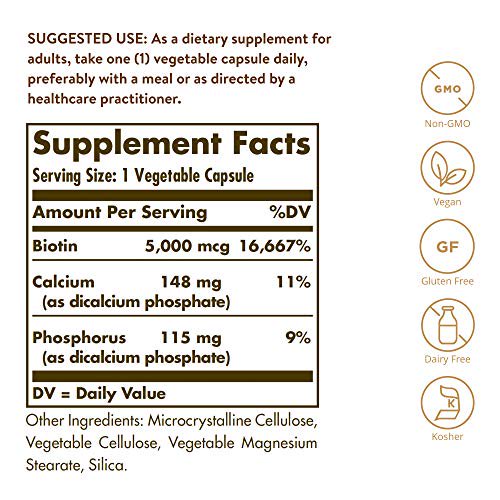 Solgar Biotin 5000 mcg, Promote Healthy Skin, Nails &Hair - Supports Energy Production,180 Capsules <br/> سولجار بيوتين طبيعى تركيز 5000 مجم،لصحة الشعر والبشرة والأظافر،180 كبسولة - Image 6