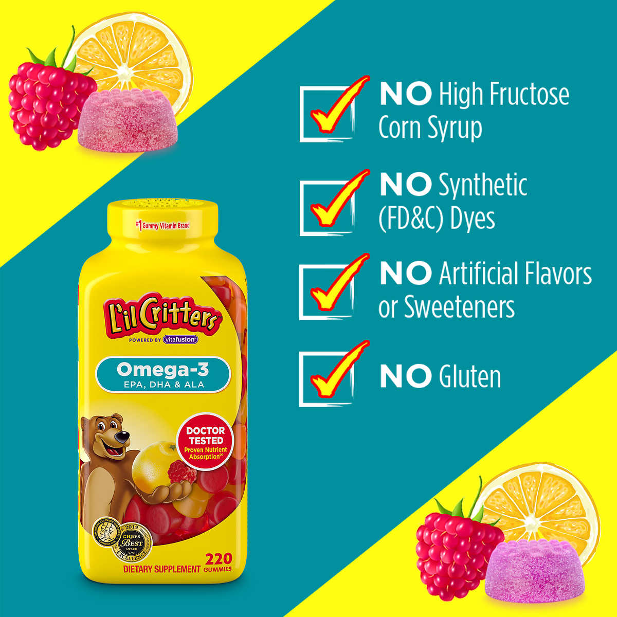 L’il Critters Omega-3 DHA – 220 Gummy Bears for Kids