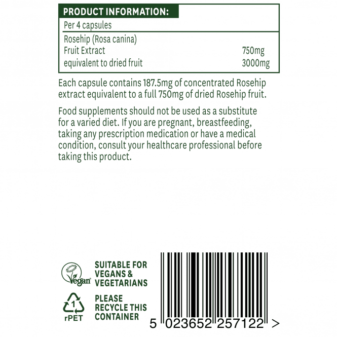 Natures Aid Rosehip 750 mg, Rosa Canina Extract, Vegan, 120 Capsules - Image 3