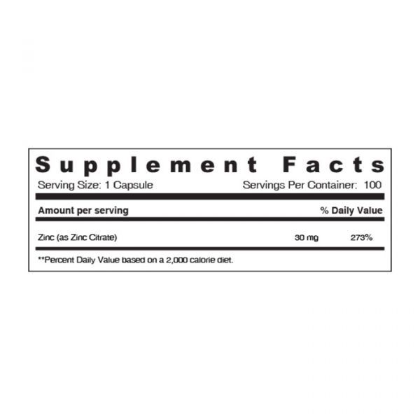 Sunshine Nutrition Zinc Citrate 30 Mg Capsule 100's سترات الزنك 30 مجم 100 كبسولة نباتية - Image 2