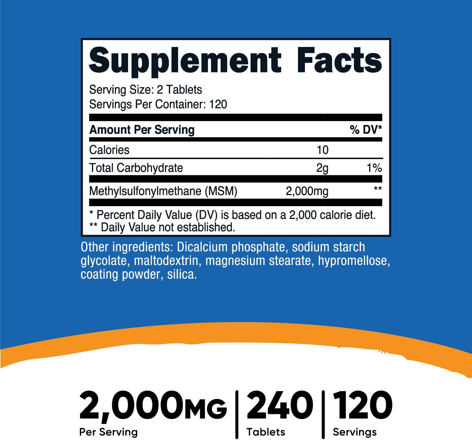 Nutricost, MSM 2000mg, Ingredients