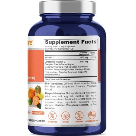 ingredients of NusaPure Liposomal Vitamin C 2032mg with BioPerine – Ascorbic Acid,200 Capsules