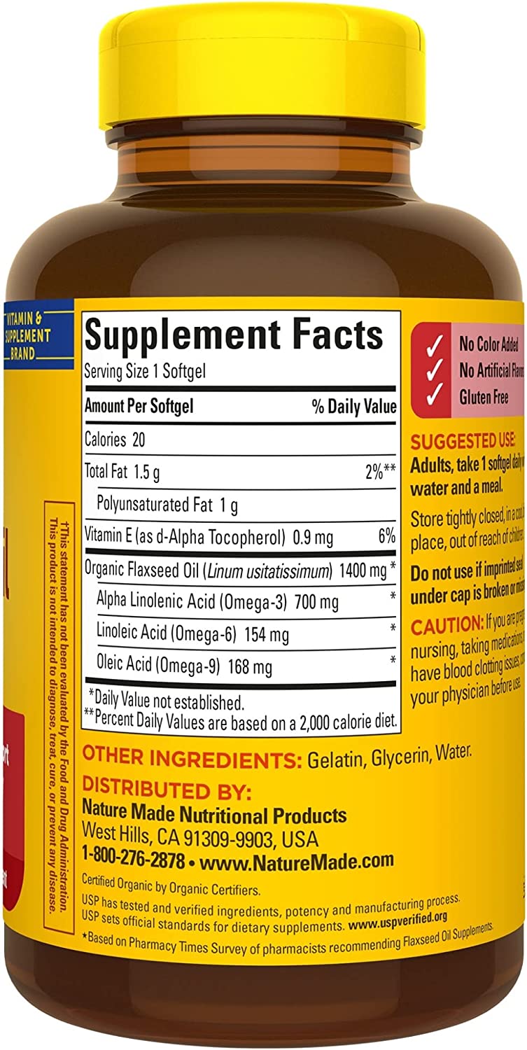 Nature Made Extra Strength Flaxseed Oil 1400 mg, Dietary Supplement for Heart Health Support, 100 Softgels - Image 4