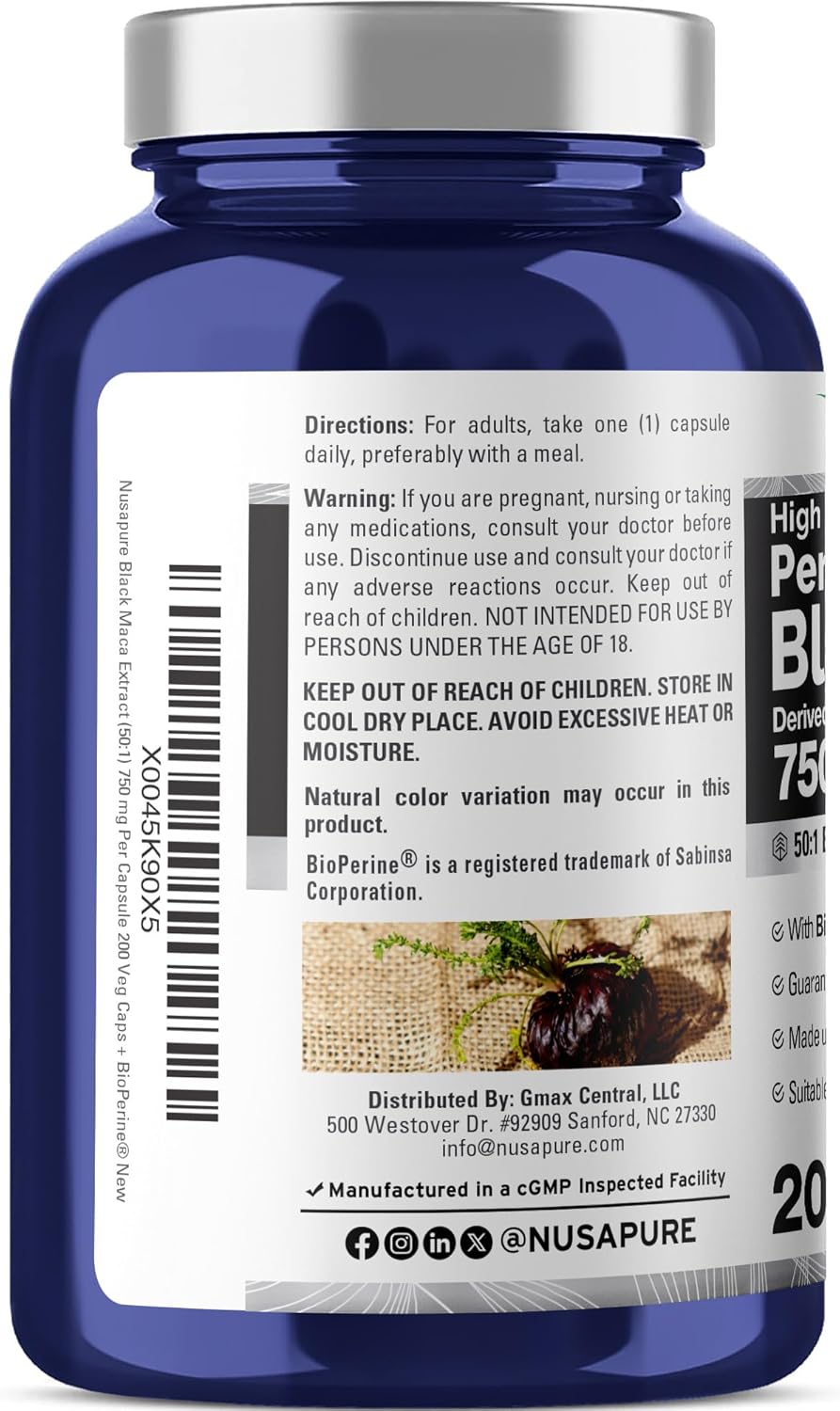 NusaPure Black Maca Root 750 mg | 200 capsules - Image 3