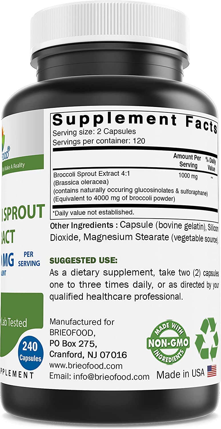 Brieofood Broccoli Sprout Extract 4000mg Serving - 240 Capsules - Image 2