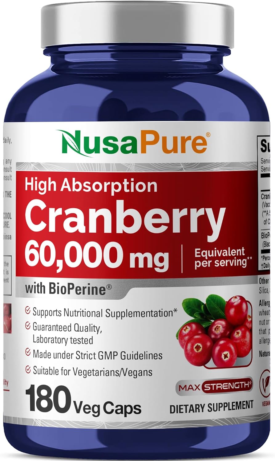 Nusapure, Cranberry 60000 mg, 180 Capsules