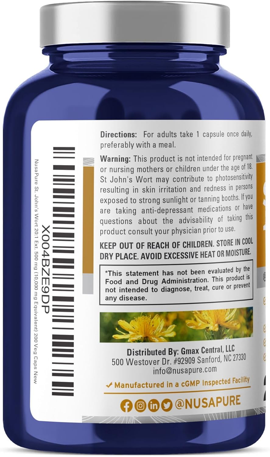 Nusapure, St. John's Wort 10,000mg, 200 Capsules - Image 4