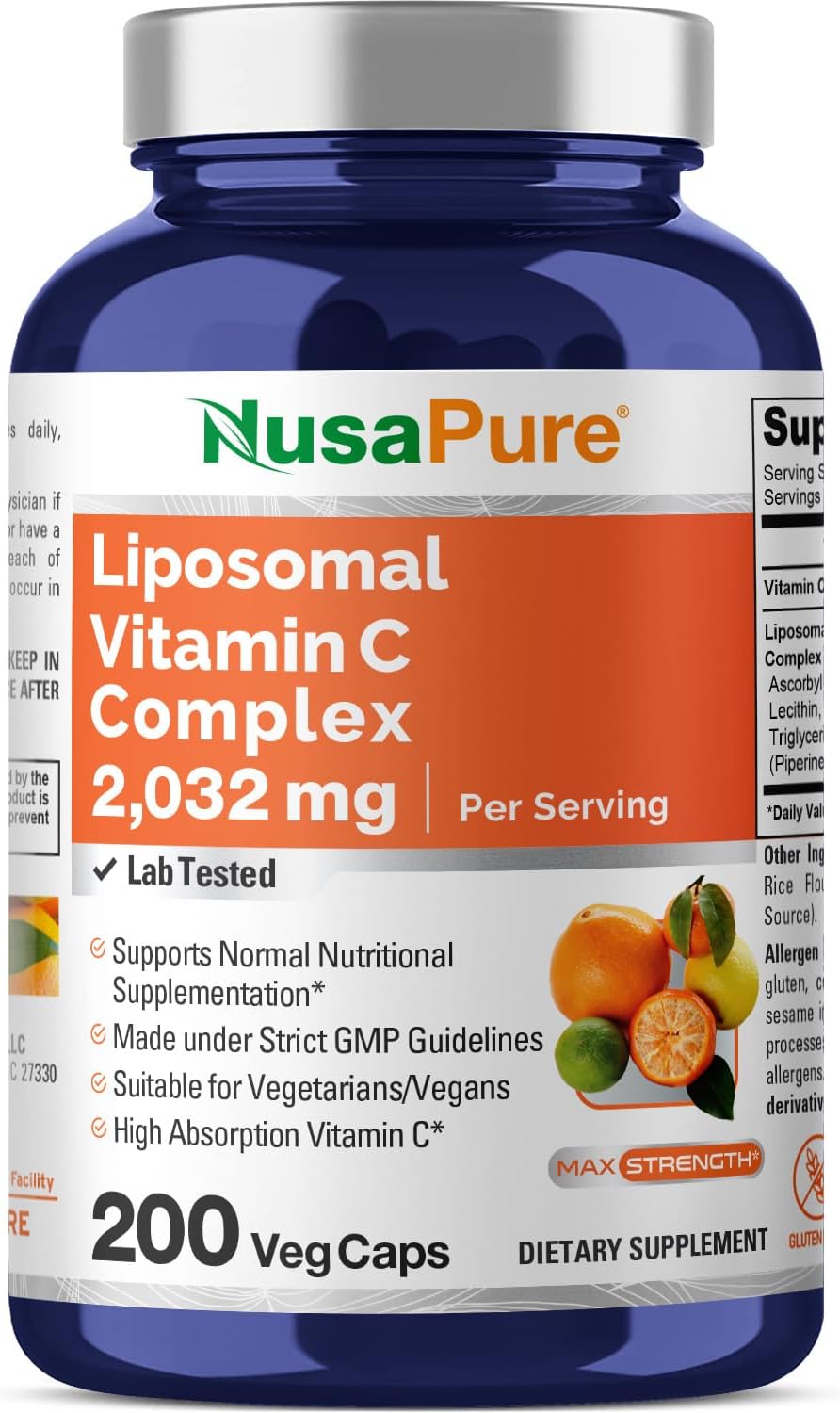NusaPure Liposomal Vitamin C 2032mg with BioPerine - Ascorbic Acid,200 Capsulesفيتامين سى عالى التركيز،200 كبسولة