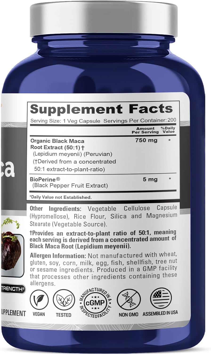 NusaPure Black Maca Root 750 mg | 200 capsules - Image 2