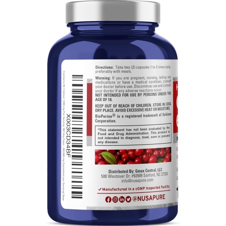 Nusapure, Cranberry 60000 mg, 180 Capsules