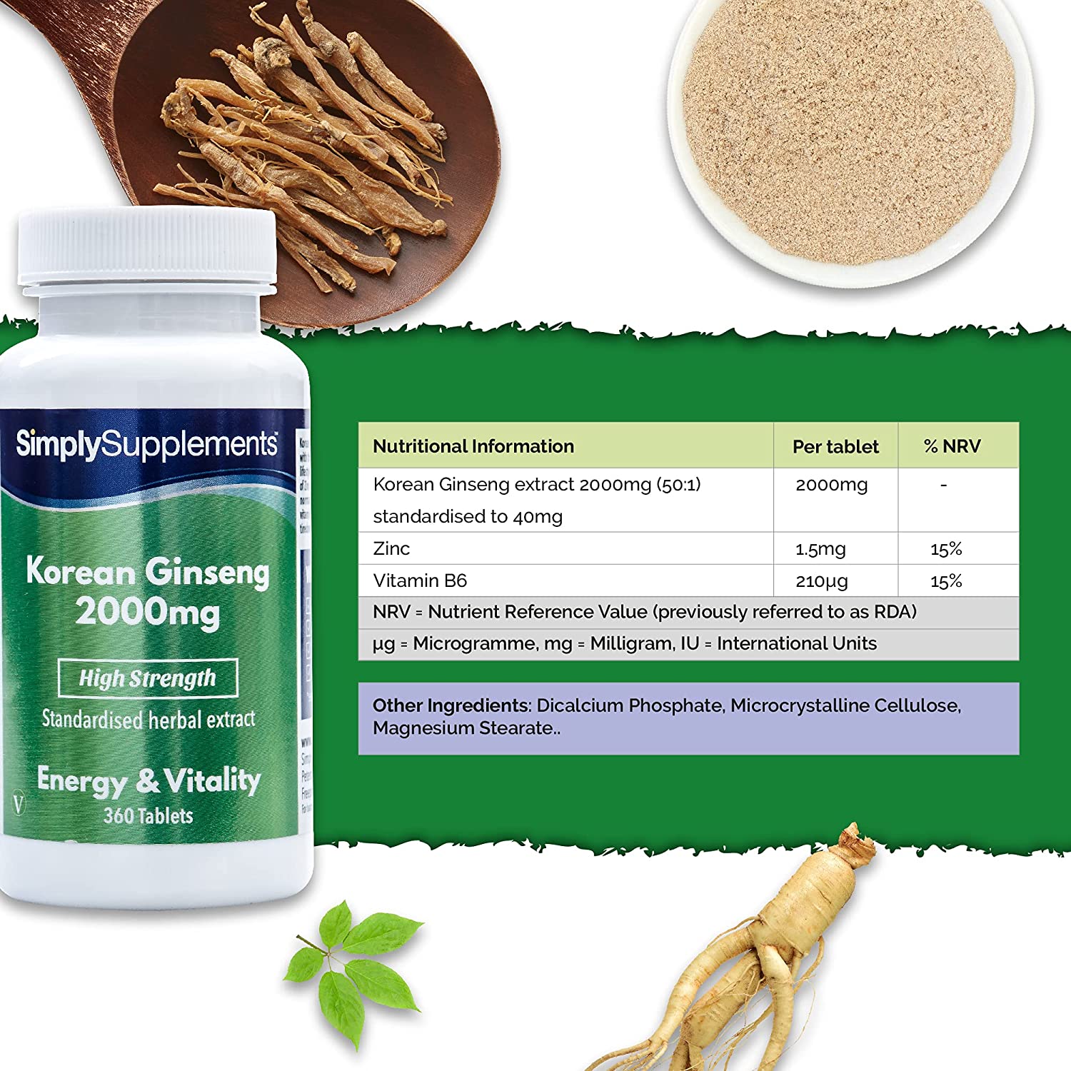SimplySupplements Korean Ginseng 2000mg, 360 Tablets - Image 3