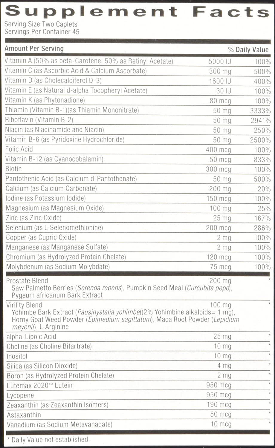 GNC Mega Men Prostate and Virility ingredients