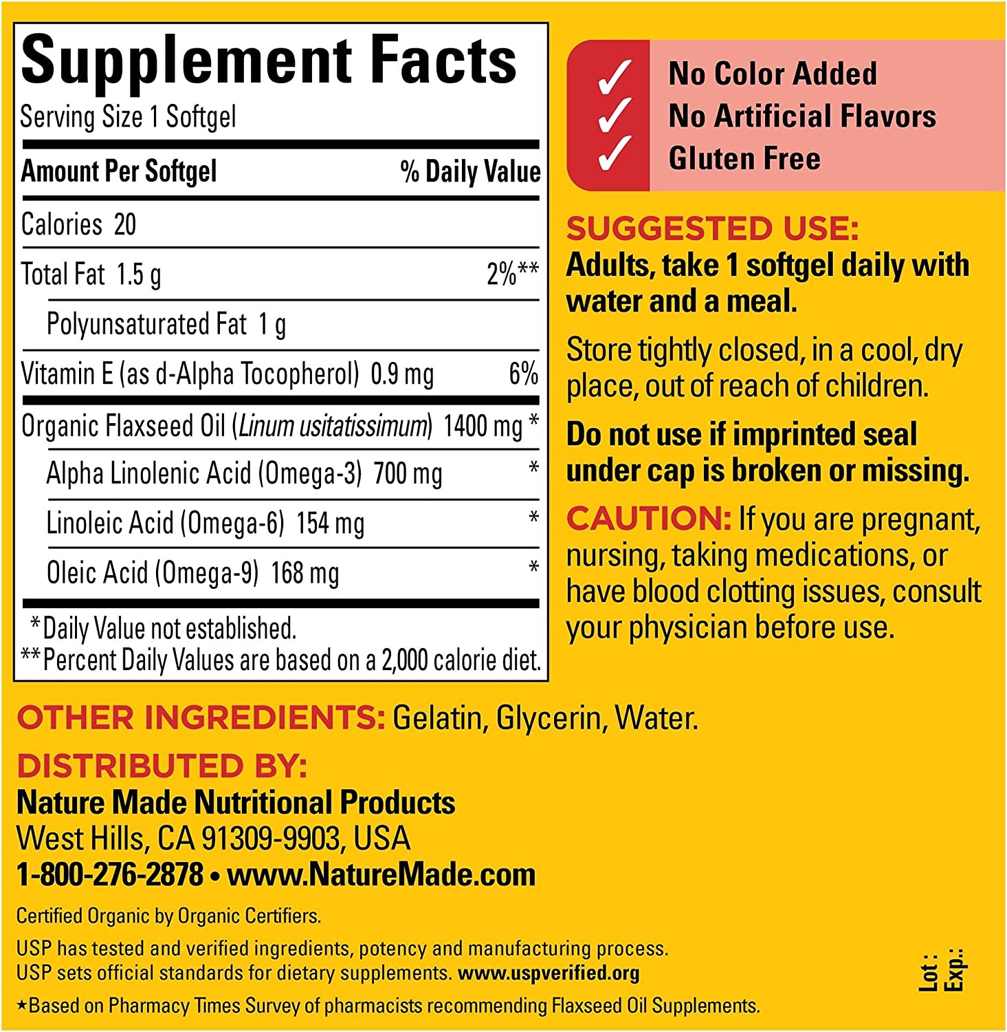 Nature Made Extra Strength Flaxseed Oil 1400 mg, Dietary Supplement for Heart Health Support, 100 Softgels - Image 8