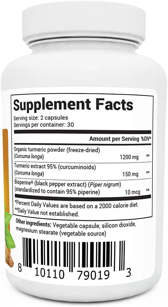 Dr. Berg's Turmeric Curcumin with Bioperine Turmeric Supplement for Brain, Heart & Joint Support- 60 Capsules