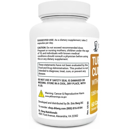 Dr. Berg's Turmeric Curcumin with Bioperine Turmeric Supplement for Brain, Heart & Joint Support- 60 Capsules