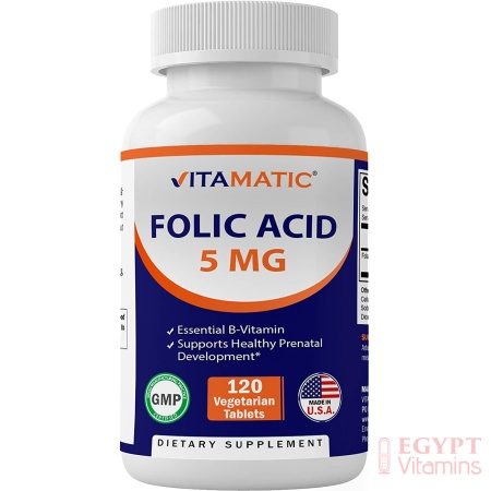 Vitamatic Folic Acid folate (8,333 mcg) - Heart Health, Healthy Nervous System, pregnant Support, 120 Vegetarian Tablets