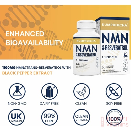 information about kumproicha Nmn & Trans-Resveratrol Antioxidant & Anti-Aging Supplement (60 Capsules,1100mg)