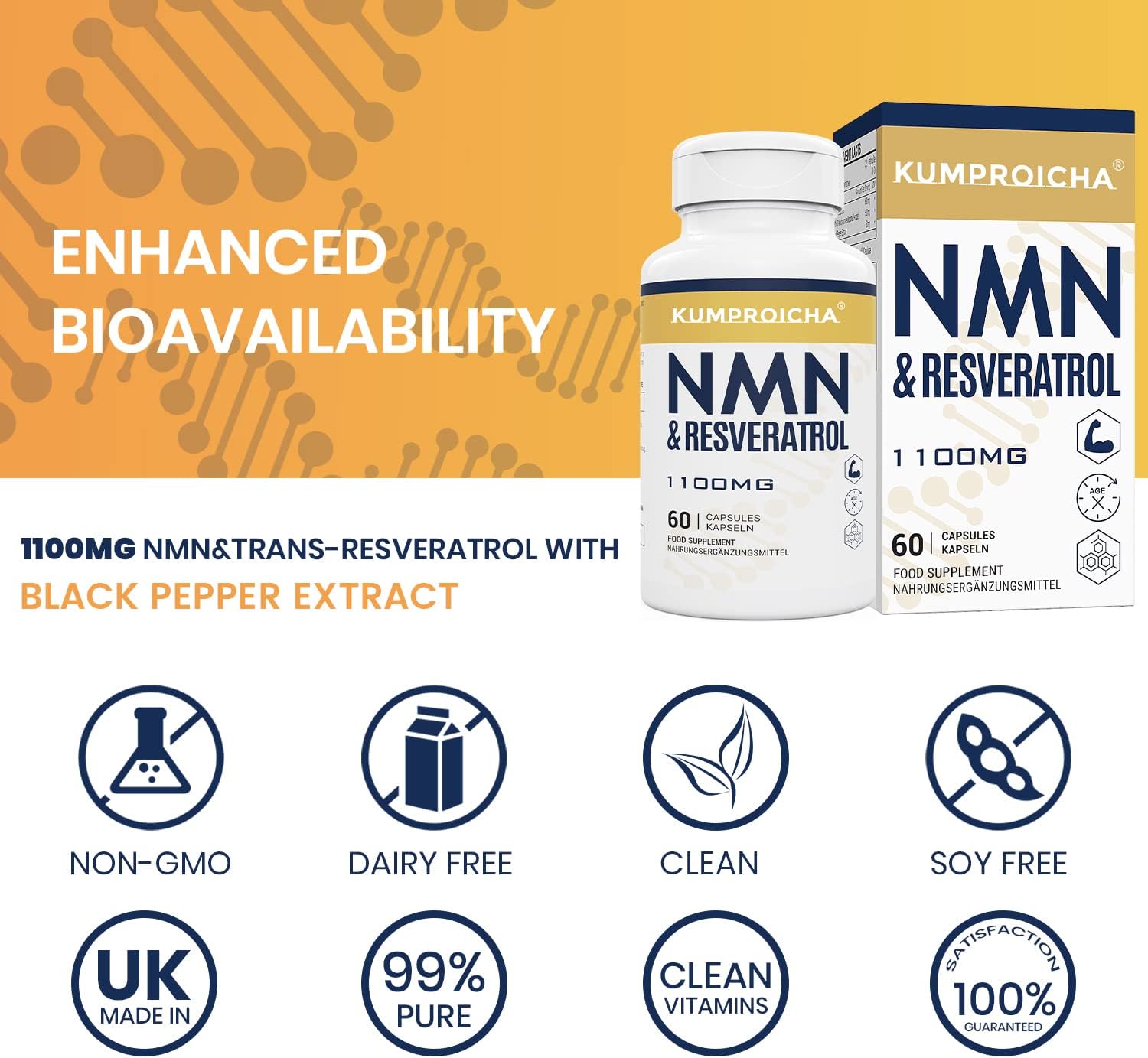 information about kumproicha Nmn & Trans-Resveratrol Antioxidant & Anti-Aging Supplement (60 Capsules,1100mg)