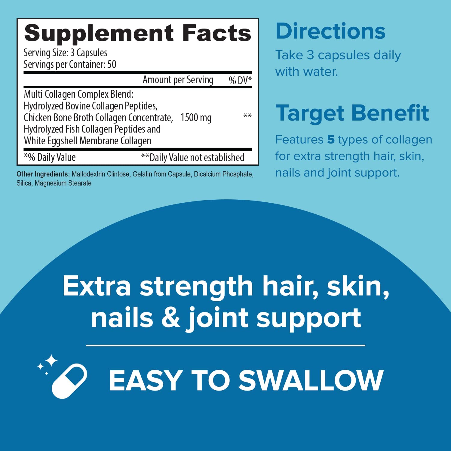 Sanar Naturals Collagen Pills Multi Collagen Complex - Type I, II, III, V, X - Extra Strength Hair Skin Nails Joints - Hydrolyzed Collagen Peptides Supplement, 150 Capsules
