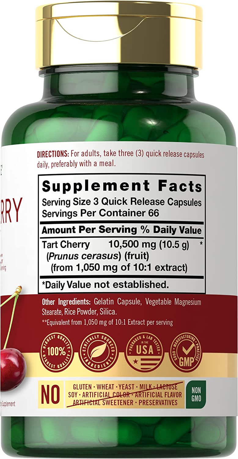Carlyle Tart Cherry Capsules | 10,500mg | 200 Pills | Max Potency | Tart Cherry Juice Extract, Ingredients