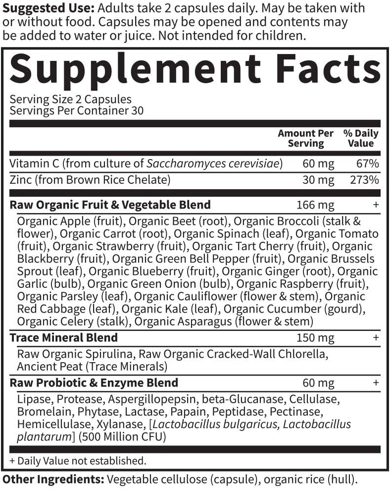 Garden of Life Zinc Supplements 30mg High Potency Raw Zinc and Vitamin C Multimineral Supplement, Vitamin Code Vitamins Trace Minerals & Probiotics for Skin Health & Immune Support, 60 Vegan Capsules