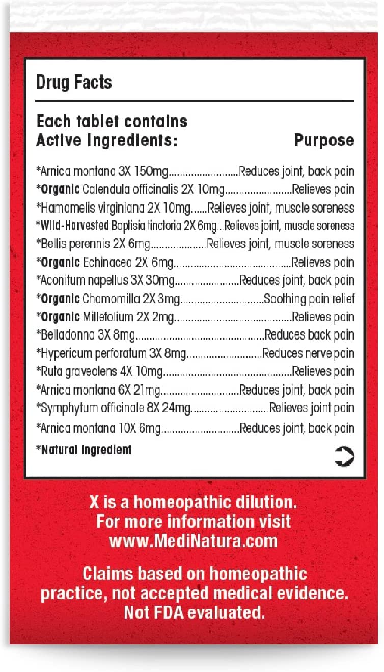 T-Relief Arnica +12 Natural Relieving Actives for Back Pain Joint Soreness Muscle Aches & Stiffness Whole Body Fast-Acting Relief for Women & Men - 100 Tablets