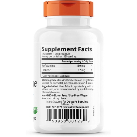 Doctor's Best BenFotiamine with BenfoPure, Helps Maintain Blood Sugar Levels, 150 mg, 120 Veggie Caps