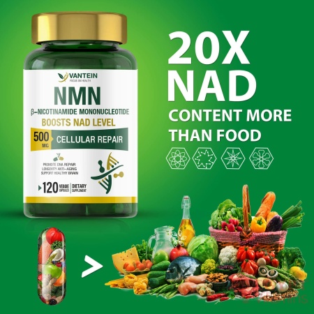 vantein NMN Supplement 500MG, 120 Capsules NMN Powder for Supports Anti-Aging, Longevity and Energy, Enhance Concentration, Naturally Boost NAD+ Levels